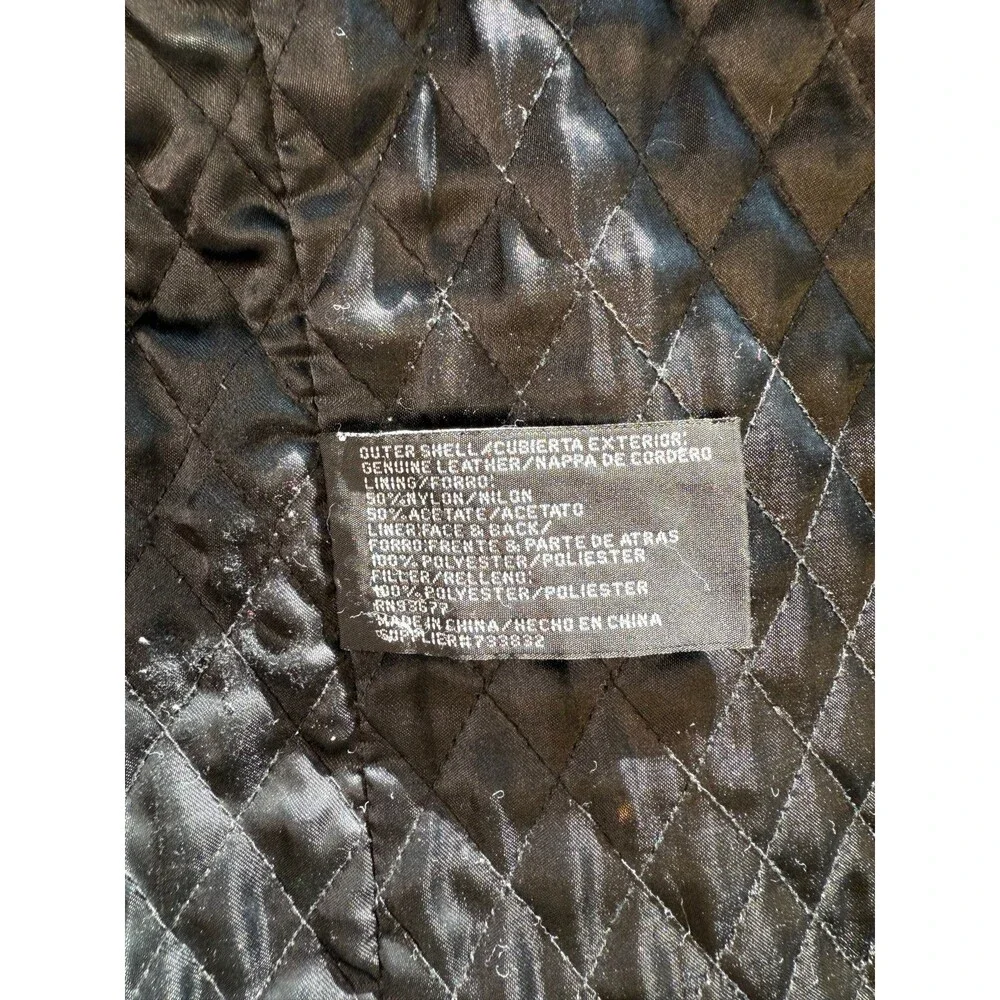 Worthington Black Leather Jacket Collared Zip Insulation Size M 90’s Grunge